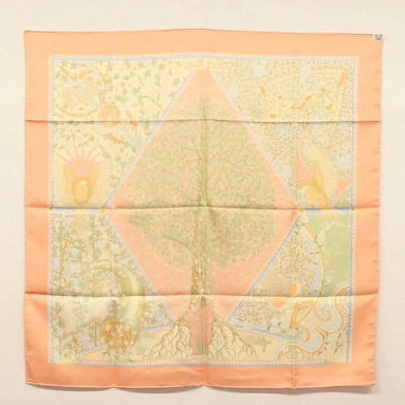 HERMES Carre 90 Scarf ""AXIS MUNDI"" Silk Orange Auth - Picture 14 of 16